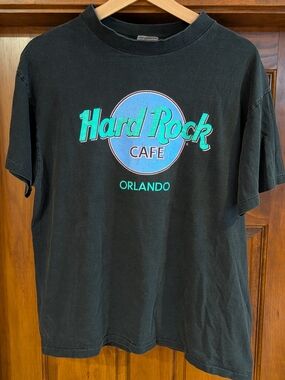 Vintage 90's Hard Rock Cafe Orlando Black Tee with Teal & Blue Logo